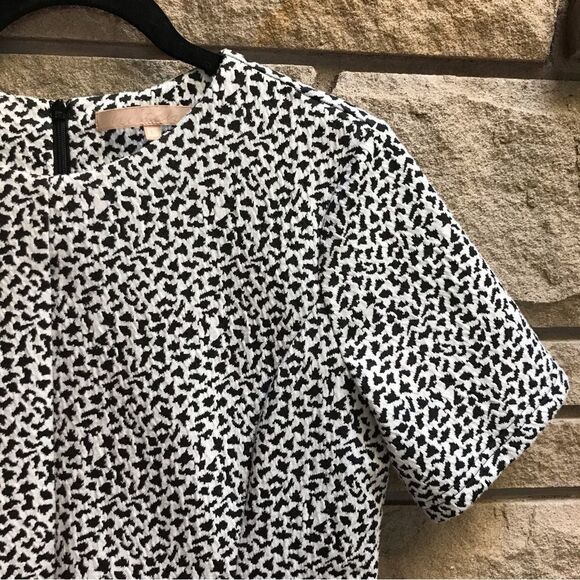 Anthropologie Hutch Textured Fit &  Flare Dress White Black Print Large - Picture 8 of 13